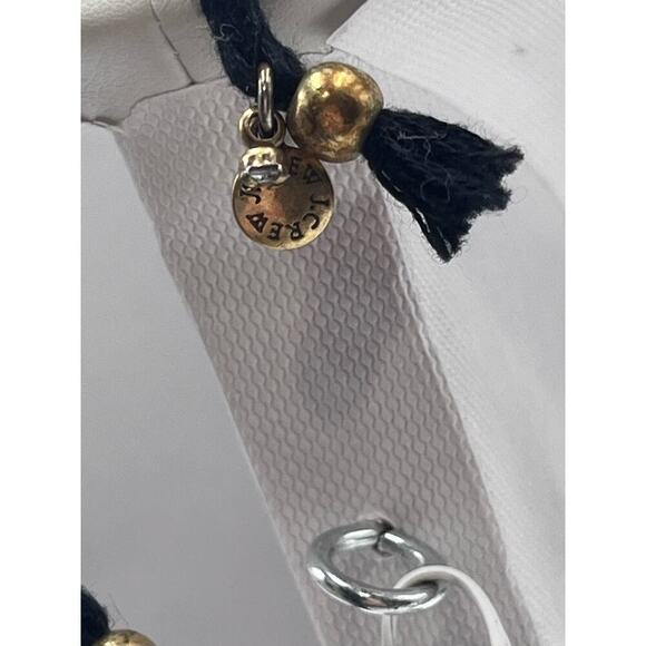 J. Crew Crystal Clear Milky White Gems Black Fringe Adjustable Tie Necklace - Picture 9 of 14